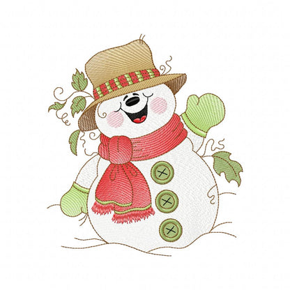 Cute and Happy Christmas Snowman - Rippled Stitch Machine Embroidery Design