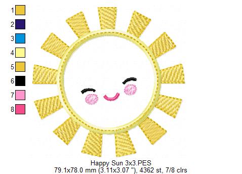 Happy Sun, Sunshine, Summer - Applique - Machine Embroidery Design