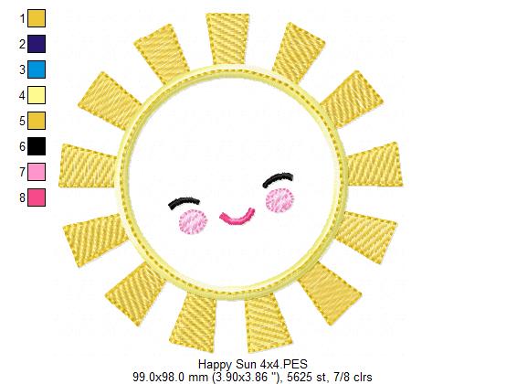 Happy Sun, Sunshine, Summer - Applique - Machine Embroidery Design