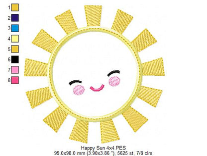 Happy Sun, Sunshine, Summer - Applique - Machine Embroidery Design
