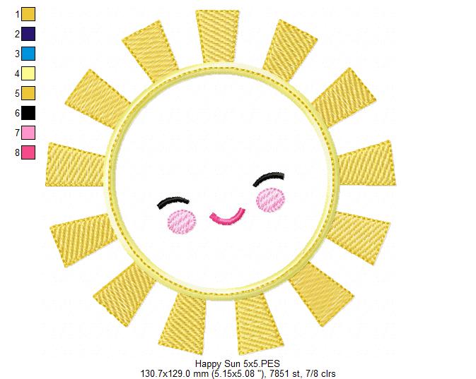 Happy Sun, Sunshine, Summer - Applique - Machine Embroidery Design
