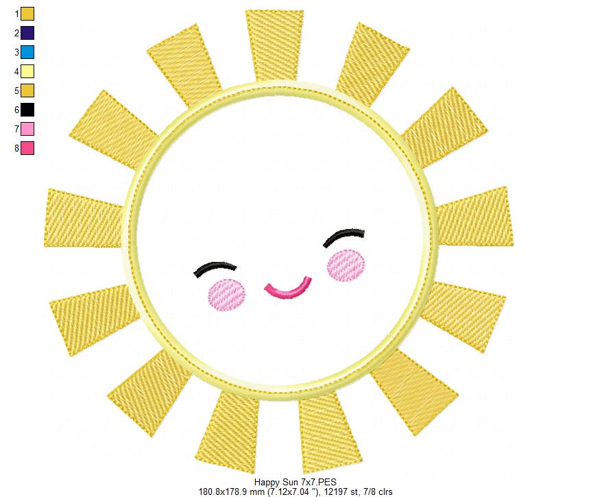 Happy Sun, Sunshine, Summer - Applique - Machine Embroidery Design