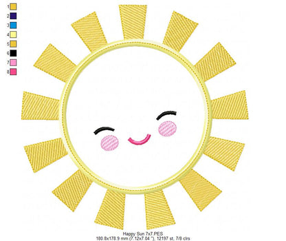 Happy Sun, Sunshine, Summer - Applique - Machine Embroidery Design