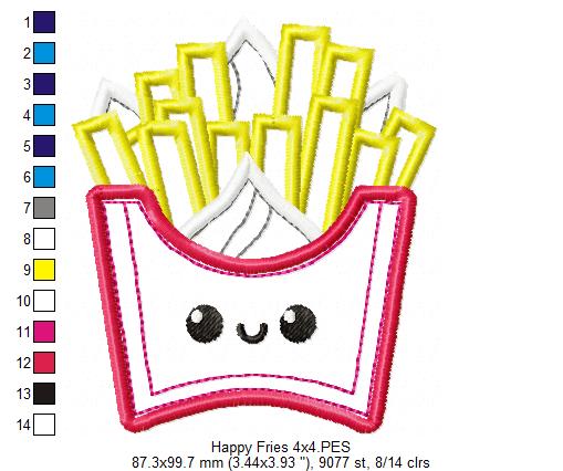 Happy French Fries - Applique - Machine Embroidery Design