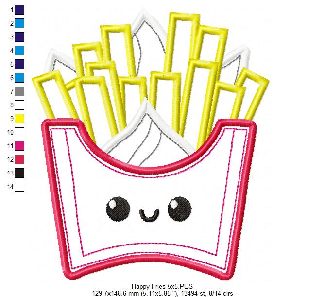 Happy French Fries - Applique - Machine Embroidery Design