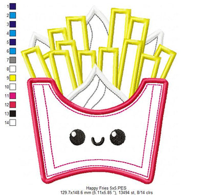 Happy French Fries - Applique - Machine Embroidery Design