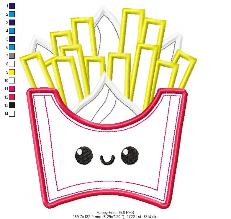 Happy French Fries - Applique - Machine Embroidery Design
