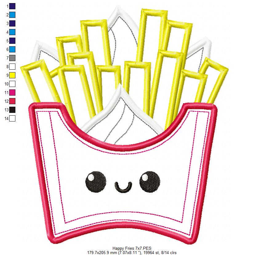 Happy French Fries - Applique - Machine Embroidery Design