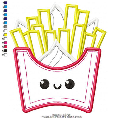 Happy French Fries - Applique - Machine Embroidery Design