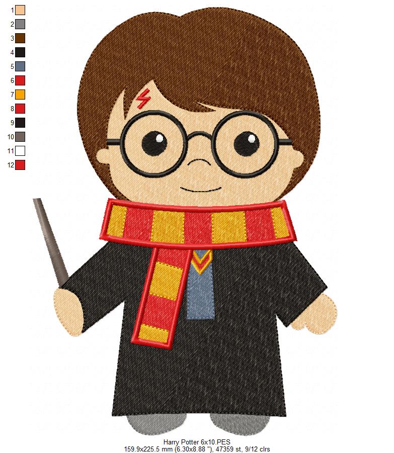 Three Wizard Kids and Platform - Set of 4 designs - Fill Stitch Machine Embroidery Design