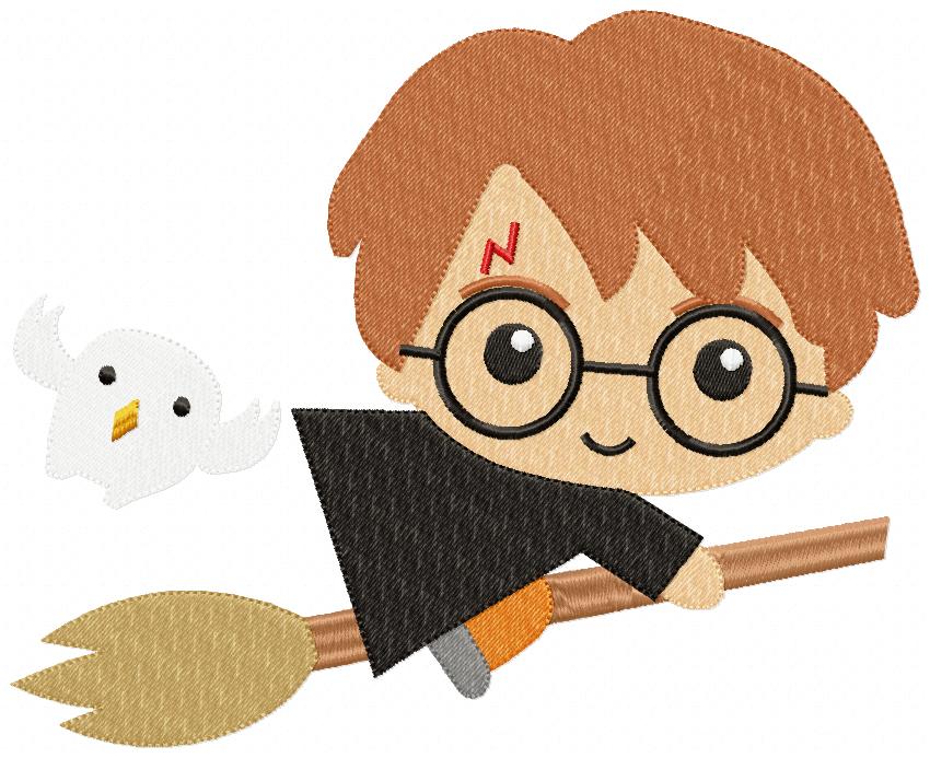 Wizard Boy on the Broom - Fill Stitch Machine Embroidery Design