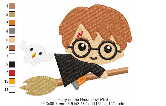 Wizard Boy on the Broom - Fill Stitch Machine Embroidery Design