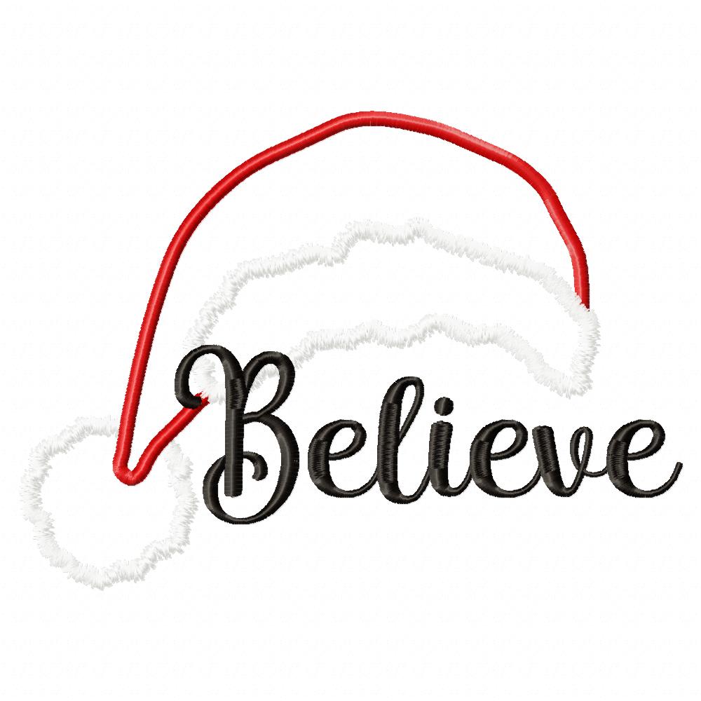 Santa's Hat Believe - Applique - Machine Embroidery Design