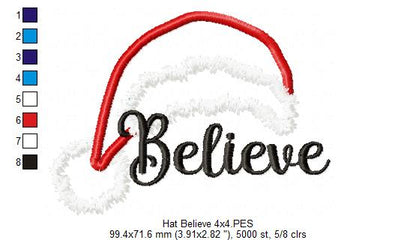 Santa's Hat Believe - Applique - Machine Embroidery Design
