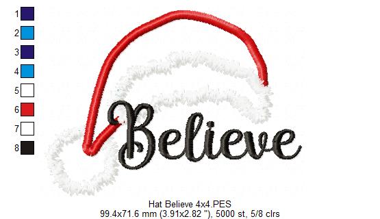 Santa's Hat Believe - Applique - Machine Embroidery Design