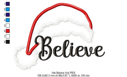 Santa's Hat Believe - Applique - Machine Embroidery Design