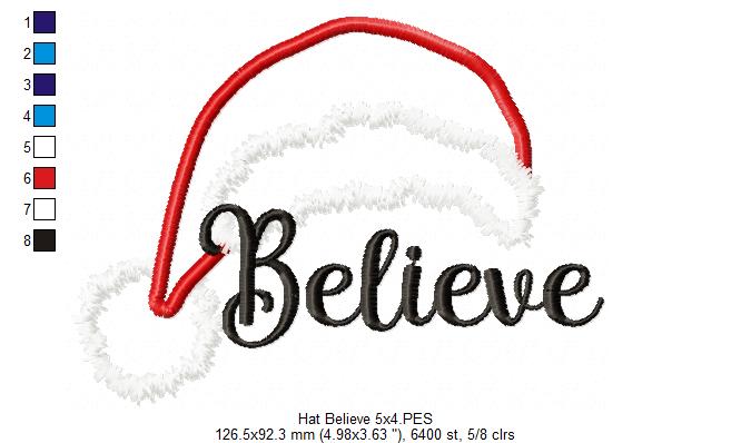 Santa's Hat Believe - Applique - Machine Embroidery Design