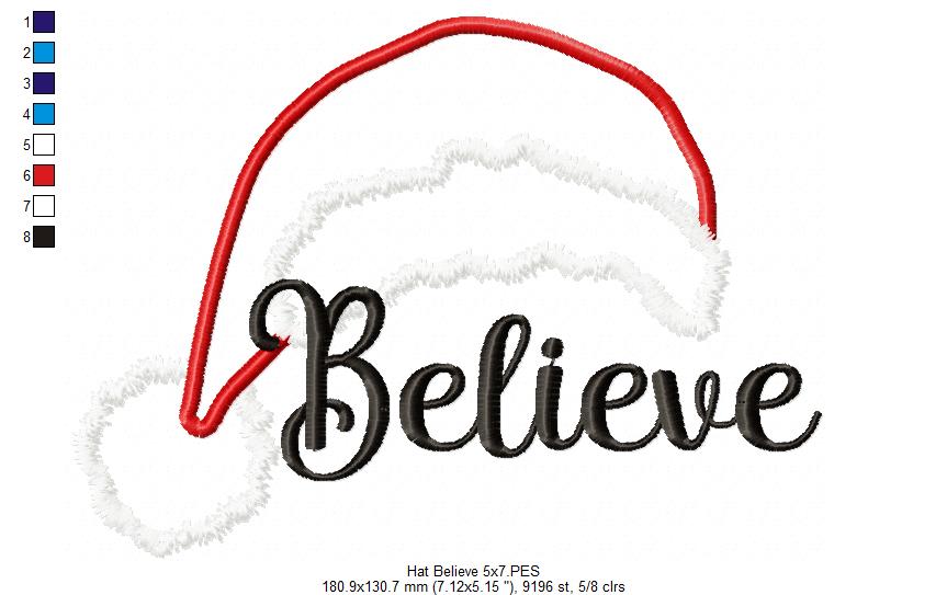 Santa's Hat Believe - Applique - Machine Embroidery Design