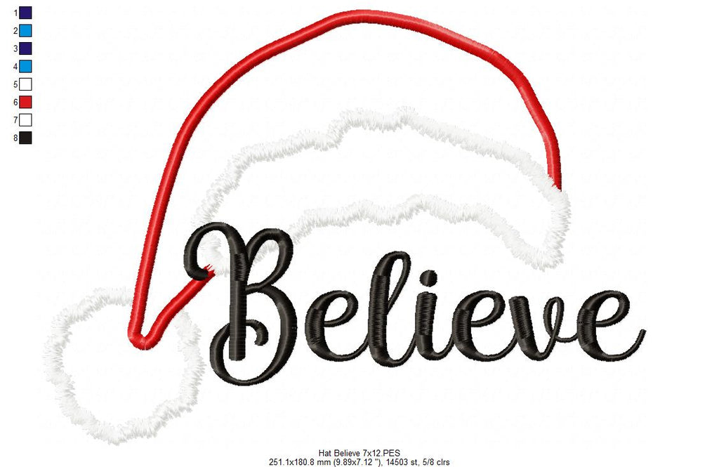 Santa's Hat Believe - Applique - Machine Embroidery Design