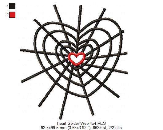 Halloween Heart Spider Web - Fill Stitch Embroidery