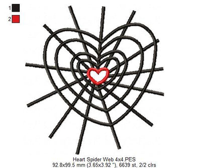 Halloween Heart Spider Web - Fill Stitch Embroidery