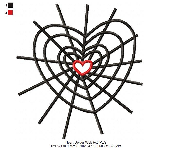 Halloween Heart Spider Web - Fill Stitch Embroidery