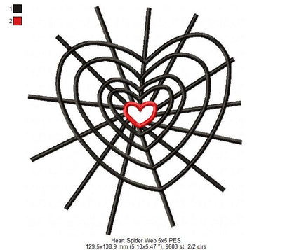 Halloween Heart Spider Web - Fill Stitch Embroidery