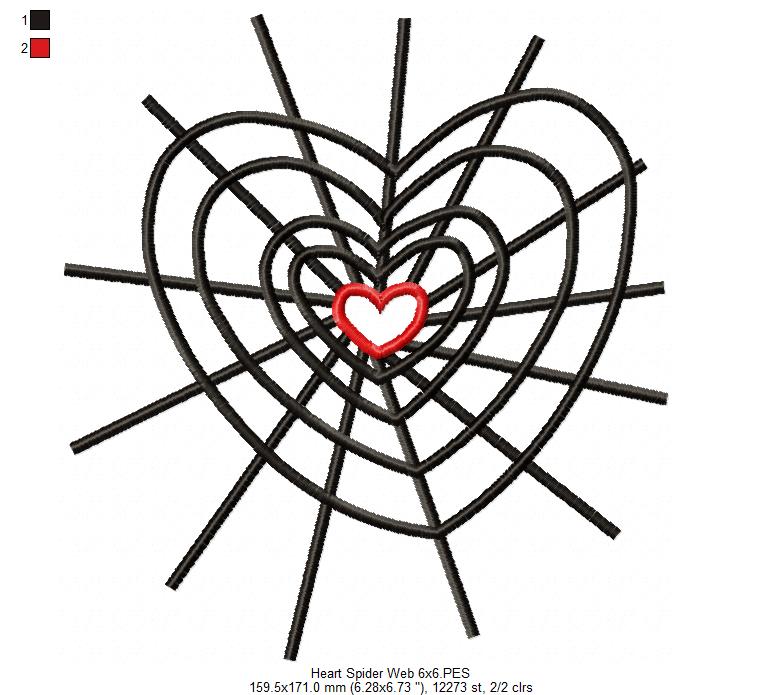 Halloween Heart Spider Web - Fill Stitch Embroidery