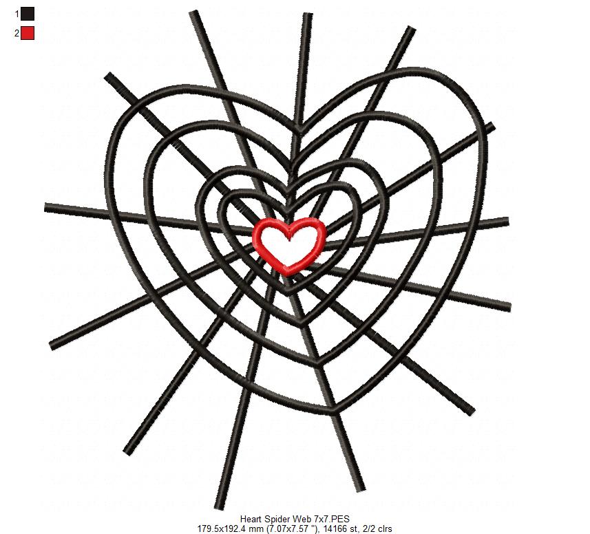 Halloween Heart Spider Web - Fill Stitch Embroidery