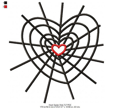 Halloween Heart Spider Web - Fill Stitch Embroidery