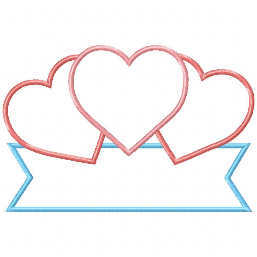 Three Hearts Trio and Banner - Applique - Machine Embroidery Design