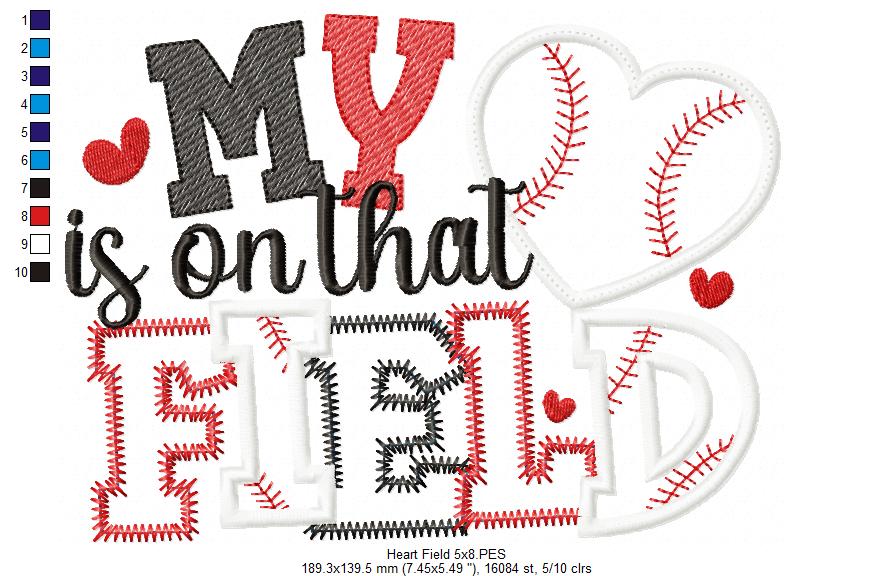 My Heart is on That Field - Applique - Machine Embroidery Design