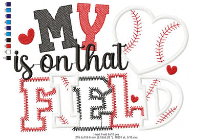 My Heart is on That Field - Applique - Machine Embroidery Design