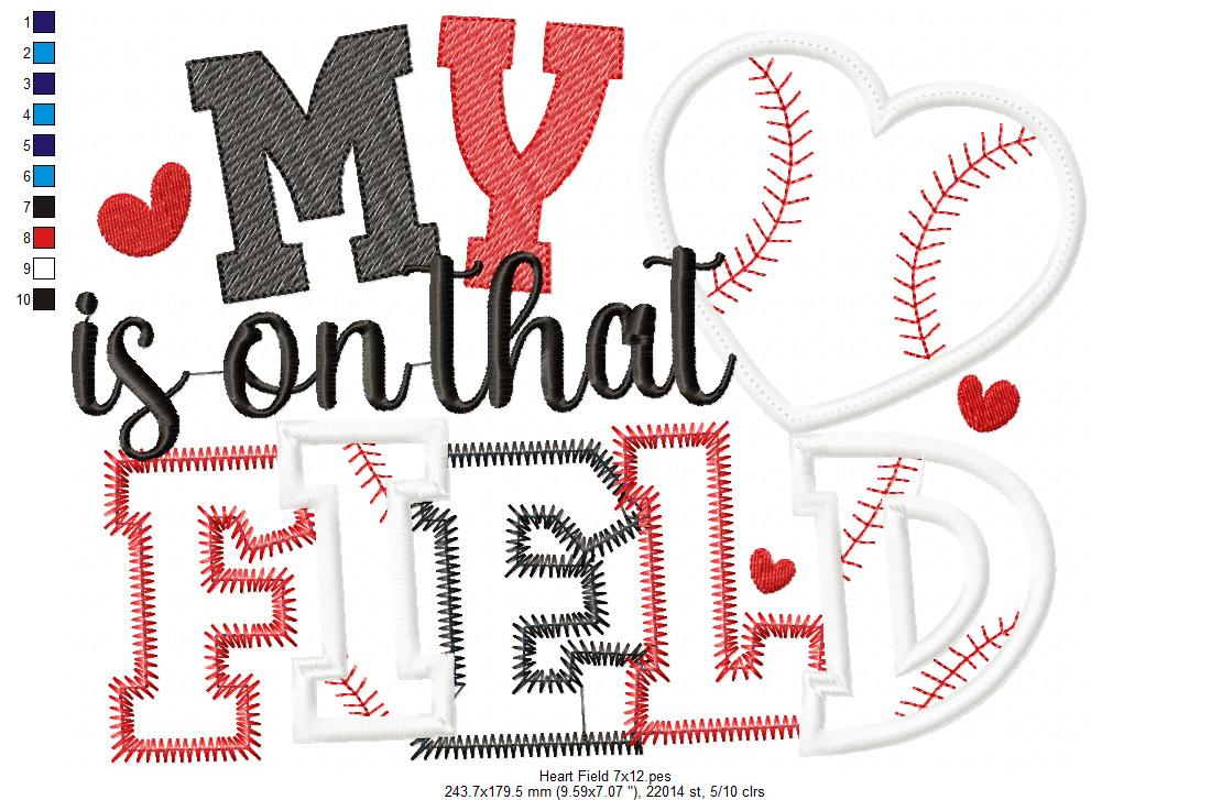 My Heart is on That Field - Applique - Machine Embroidery Design