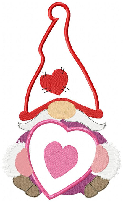 💝 Valentine Gnome with Heart 💌 – Applique - Machine Embroidery Design