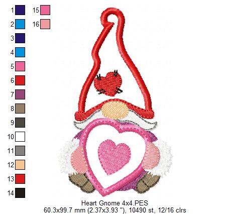 💝 Valentine Gnome with Heart 💌 – Applique - Machine Embroidery Design