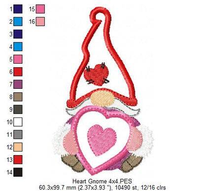 💝 Valentine Gnome with Heart 💌 – Applique - Machine Embroidery Design