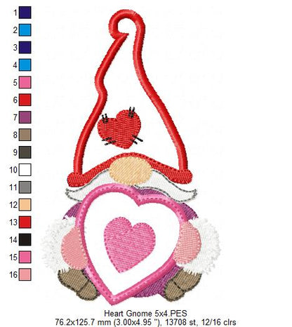 💝 Valentine Gnome with Heart 💌 – Applique - Machine Embroidery Design