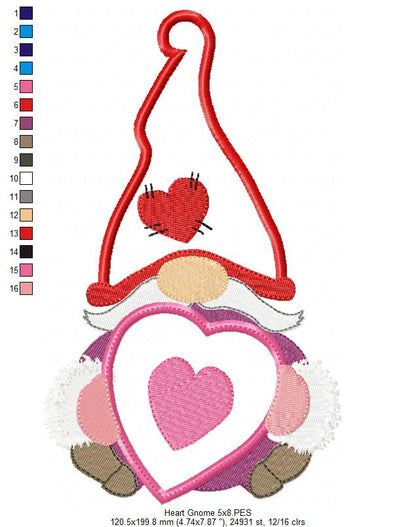 💝 Valentine Gnome with Heart 💌 – Applique - Machine Embroidery Design