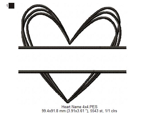 Sketch Name Frame Heart - Fill Stitch - Machine Embroidery Design
