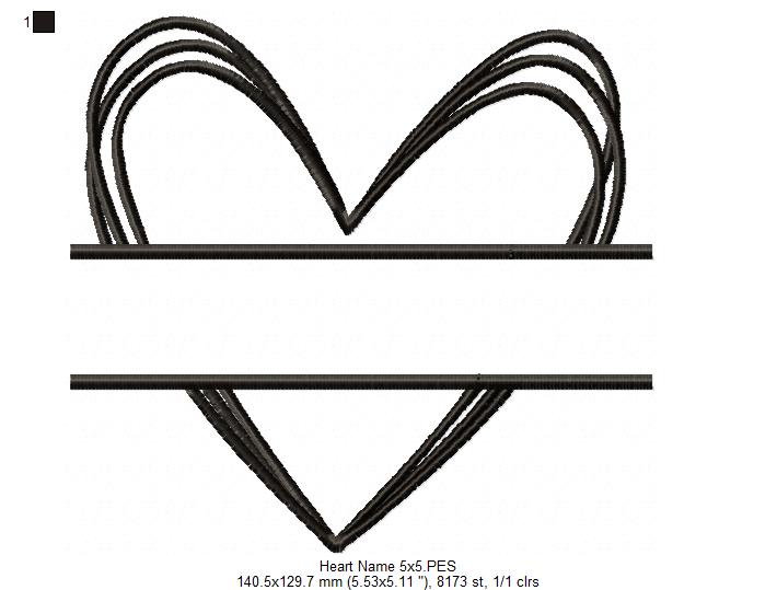 Sketch Name Frame Heart - Fill Stitch - Machine Embroidery Design