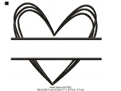 Sketch Name Frame Heart - Fill Stitch - Machine Embroidery Design