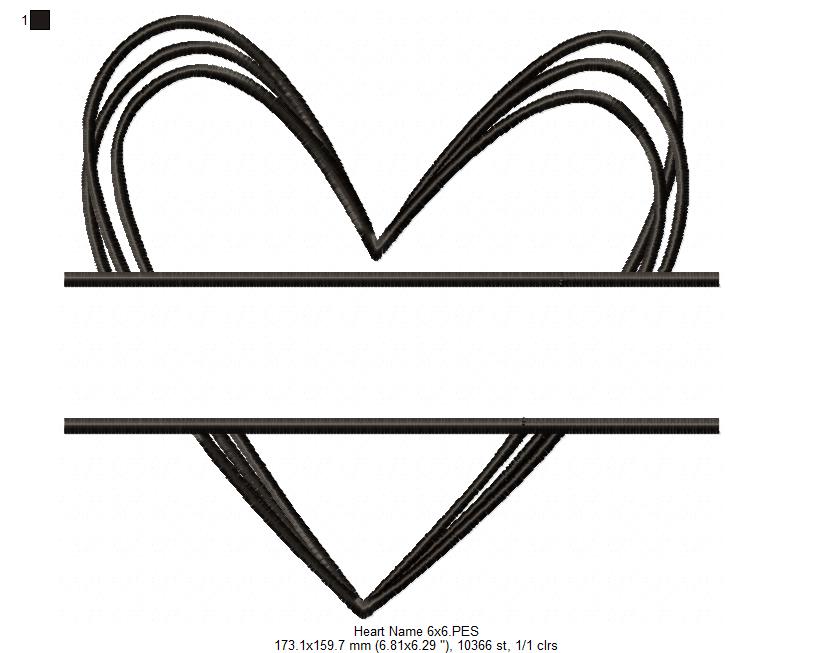 Sketch Name Frame Heart - Fill Stitch - Machine Embroidery Design
