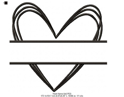 Sketch Name Frame Heart - Fill Stitch - Machine Embroidery Design