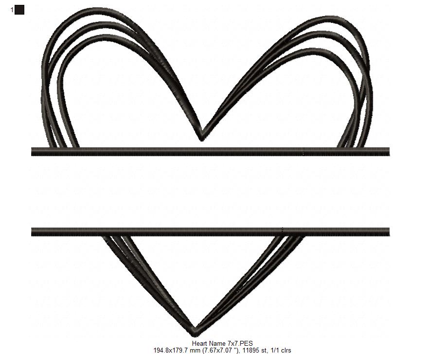 Sketch Name Frame Heart - Fill Stitch - Machine Embroidery Design
