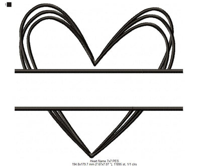 Sketch Name Frame Heart - Fill Stitch - Machine Embroidery Design