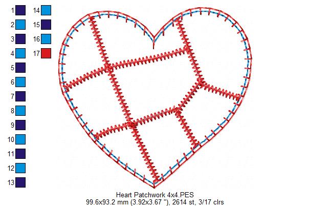 Patchwork Heart Love – Patchwork Stitch – Machine Embroidery Design