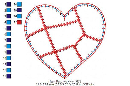 Patchwork Heart Love – Patchwork Stitch – Machine Embroidery Design