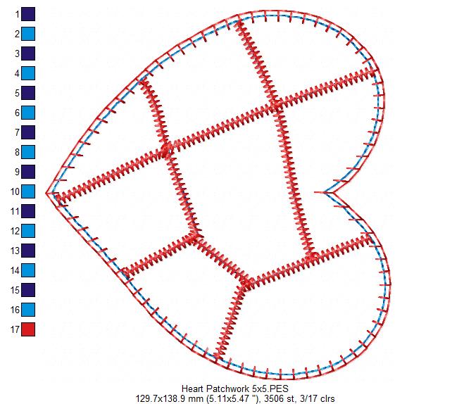 Patchwork Heart Love – Patchwork Stitch – Machine Embroidery Design