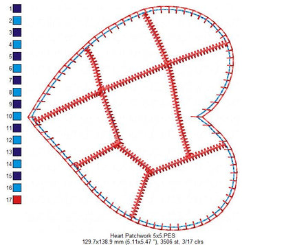 Patchwork Heart Love – Patchwork Stitch – Machine Embroidery Design